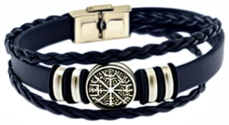 Pulsera de cuerina triple con acero quirurgico tridentes 21cm